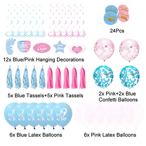 Kit de Suministros para Fiesta de revelación de género Azul y Rosa (97 Piezas) bebé niño o niña · Decoraciones de revelación de género Incluyen Globo de Confeti Gigante, Varios Globos