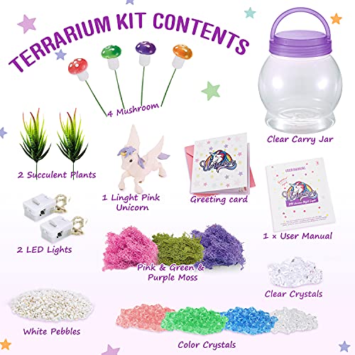 Kit de terrario para niños de 4 a 9 años de edad, diseño de unicornio, decoración de dormitorio