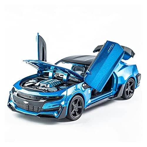 Kit Juguetes Coches Metal Resistente Modelo De Coche De Marca A Escala 1:32 para Chevrolet Camaro con Sonido Y Luz, Vehículo De Aleación Fundido A Presión Maravilloso Regalo (Color : Azul)