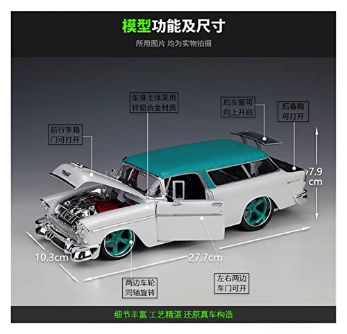 Kit Juguetes Coches Metal Resistente para 1955 Chevrolet Nomad 1:18 Versión Modificada Simulación Aleación Modelo De Coche Colección Edición Limitada Azul Blanco Maravilloso Regalo