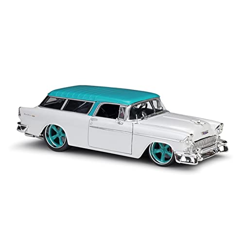 Kit Juguetes Coches Metal Resistente para 1955 Chevrolet Nomad 1:18 Versión Modificada Simulación Aleación Modelo De Coche Colección Edición Limitada Azul Blanco Maravilloso Regalo