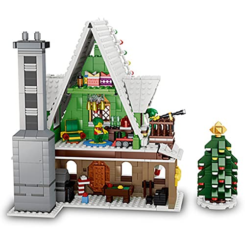 Kit Modelo Casa de Elfos Navideños, Modelo Arquitectura Modular Papá Noel de 1495 Piezas, Compatible con Lego Christmas