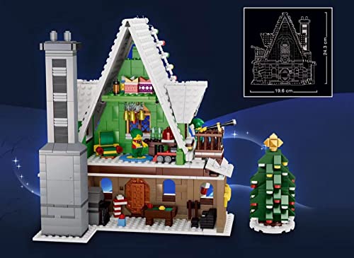 Kit Modelo Casa de Elfos Navideños, Modelo Arquitectura Modular Papá Noel de 1495 Piezas, Compatible con Lego Christmas