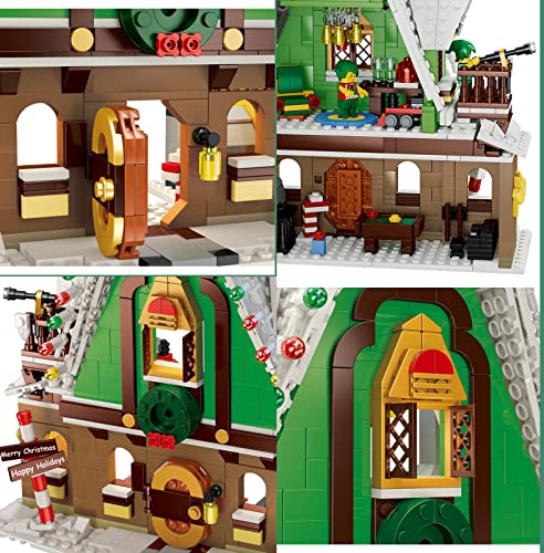 Kit Modelo Casa de Elfos Navideños, Modelo Arquitectura Modular Papá Noel de 1495 Piezas, Compatible con Lego Christmas