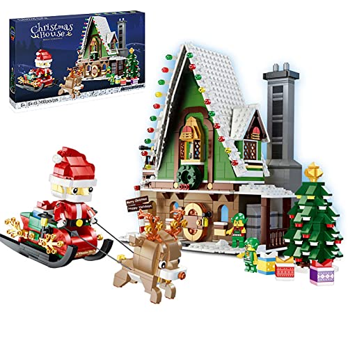 Kit Modelo Casa de Elfos Navideños, Modelo Arquitectura Modular Papá Noel de 1495 Piezas, Compatible con Lego Christmas