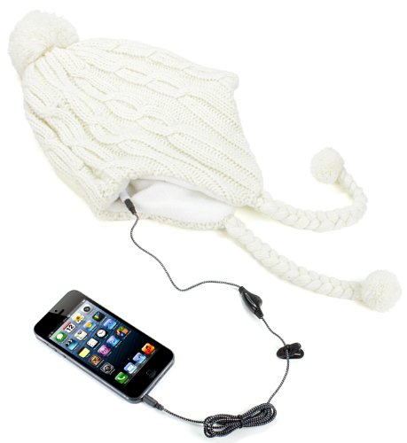 KitSound KSBEPCC - Gorro peruano con cable de audio para Apple iPhone, iPod, iPad Mini y reproductores MP3, blanco