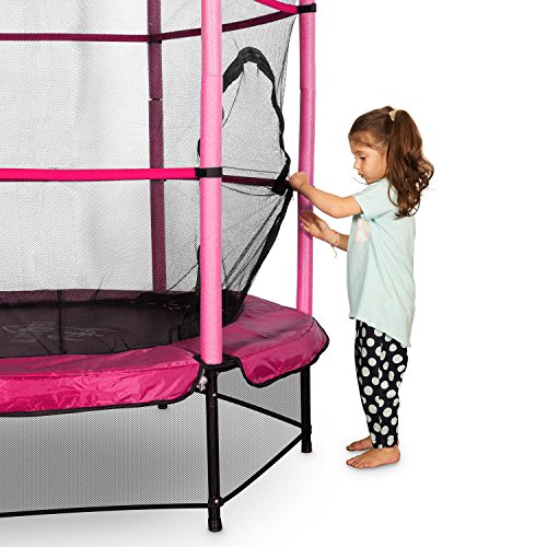 Klarfit Rocketkid - Cama elástica, Cama elástica niños a Partir de 3 años, Cama elástica Exterior con Carga máx. 50 kg, Red de Seguridad, Suspensión de Cuerda elástica, Borde Acolchado, Rosa