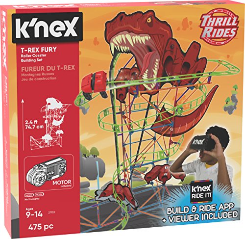 K'Nex 27152 Thrill Rides, T-Rex Fury Roller Coaster Building Set, Edades 9+ Juguete de construcción de Realidad Virtual, 478 Piezas