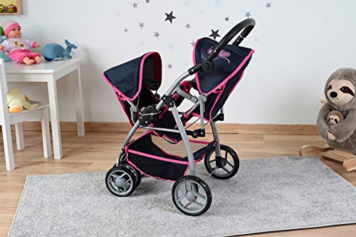 KNORRTOYS.COM- Carrito para muñecas gemelas, diseño de Corazones, Color Azul y Rosa (16433)