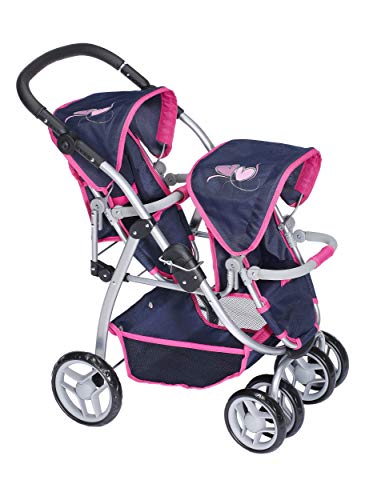 KNORRTOYS.COM- Carrito para muñecas gemelas, diseño de Corazones, Color Azul y Rosa (16433)