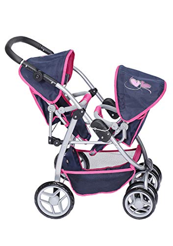 KNORRTOYS.COM- Carrito para muñecas gemelas, diseño de Corazones, Color Azul y Rosa (16433)