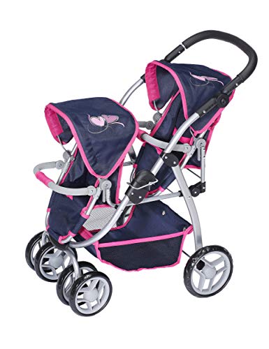 KNORRTOYS.COM- Carrito para muñecas gemelas, diseño de Corazones, Color Azul y Rosa (16433)