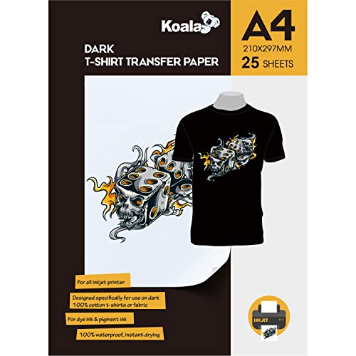 KOALA Papel de transferencia de tinta para camisetas de oscuros, 25 hojas, A4