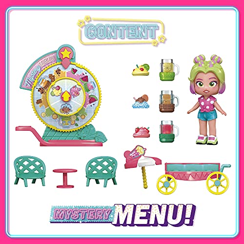 KOOKYLOOS Mystery Menu – Carrito de batidos con más de 15 accesorios y muñeca exclusiva con 3 expresiones divertidas. Incluye accesorios de moda, zapatos, vestidos y juguetes