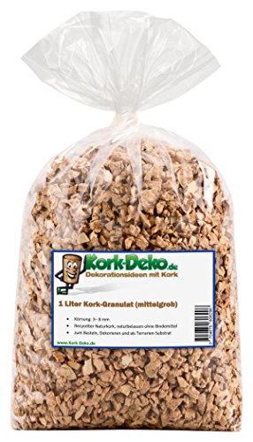 Kork-Deko 1 litro Corcho granulado, (Mediano | 3-8 mm) (sustrato de Corcho, Corcho triturado)