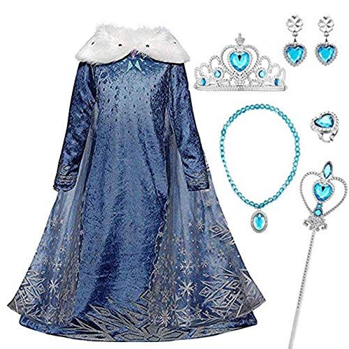 Kosplay Vestido Disfraz Princess de Cosplay para Regalo Otoño Invierno Navidad Halloween Carnaval Ceremonia Accesorios Elegante Conjunto de 6 Puntos Azul