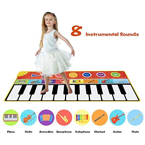 Kqpoinw Alfombra de Piano, Alfombra Musical 8 Instrumentos Alfombra Piano de Suelo Alfombrilla Musical Estera de Baile Alfombra de Baile Táctil para Niño, Niña Regalo ( 148 * 60cm )