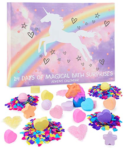 KreativeKraft Calendario Adviento de Bombas de Baño, Calendario de Adviento 2021 Para Niñas Incluye 24 Sorpresas de Unicornio, Advent Calendar Navidad Para Niñas