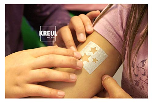 Kreul 62171 – Juego de 4 lápices y 3 plantillas, tinta de maquillaje a base de agua, dura hasta 5 días, dermatológicamente probado, lavable a partir de 30 °C de la mayoría de los textiles