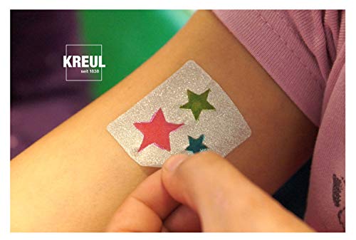 Kreul 62171 – Juego de 4 lápices y 3 plantillas, tinta de maquillaje a base de agua, dura hasta 5 días, dermatológicamente probado, lavable a partir de 30 °C de la mayoría de los textiles