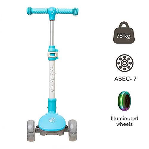 KSE002 Twenty Go - Patinete Infantil 3 Ruedas con Luces - Manillar Ajustable 57 a 77cm - Azul