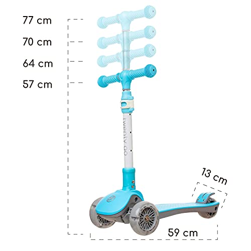 KSE002 Twenty Go - Patinete Infantil 3 Ruedas con Luces - Manillar Ajustable 57 a 77cm - Azul