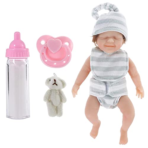 Ksruee Mini muñecas Reborn de Silicona Suave de Cuerpo Completo, 6 Pulgadas, Mini muñeca Realista de niña recién Nacida con Ropa de Pelo Rizado, Mini Reborn Life Like Babies para Regalo de niños