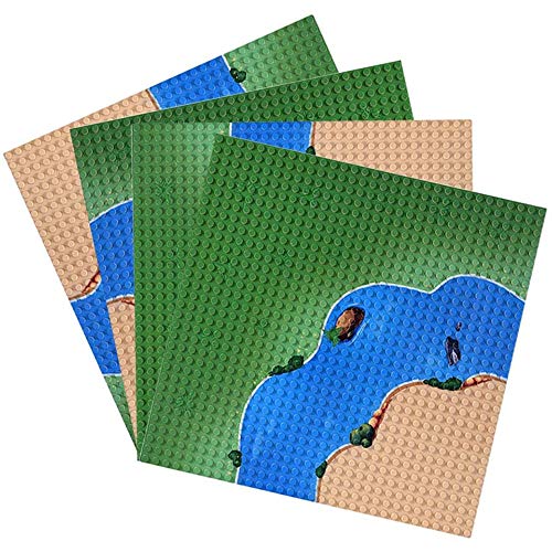 KUANDARMX Rompecabezas Placa Base Compatible con Lego, 4PCS 10"x 10" 32 x 32 Clavijas Placa Base Grande con Tablas de Base de Escena de río para Construir Selva Tropical, Isla, jardín Presente, Green