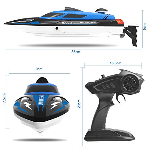 kuman Barco de Control Remoto, 25KM / H de Alta Velocidad RC a Prueba de Agua Bote de Carreras con Giro de 180o Función, LCD de 2.4GHz Controlador de Pantalla / Adultos Piscina KS3