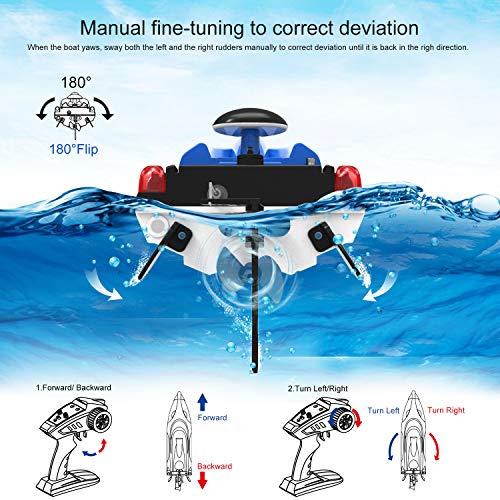 kuman Barco de Control Remoto, 25KM / H de Alta Velocidad RC a Prueba de Agua Bote de Carreras con Giro de 180o Función, LCD de 2.4GHz Controlador de Pantalla / Adultos Piscina KS3