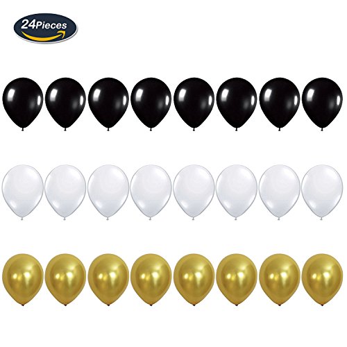 KUNGYO Letras Tipo Balón Doradas Happy Birthday+Número 50 Mylar Foil Globo+24 Piezas Negro Oro Blanco Globo de Látex 50 Años de Antigüedad Fiesta de Cumpleaños Decoraciones