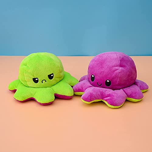 KUNSTIFY Pulpito Reversible. Peluche Animal Que Expresa Emociones. Pulpo de Doble Cara Disponible en Naranja, Azul, Rosa, Verde, Gris, Mora-do, Amarillo, Negro y Rojo. para Niños y Tiktokers