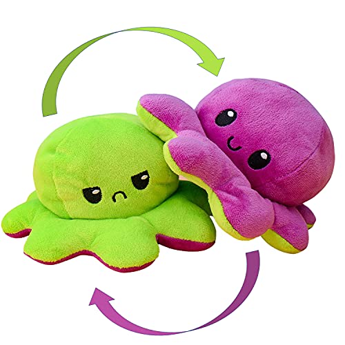 KUNSTIFY Pulpito Reversible. Peluche Animal Que Expresa Emociones. Pulpo de Doble Cara Disponible en Naranja, Azul, Rosa, Verde, Gris, Mora-do, Amarillo, Negro y Rojo. para Niños y Tiktokers