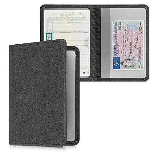 kwmobile Funda para carné de conducir - Estuche protector de ante sintético para permiso de circulación y tarjetas - negro