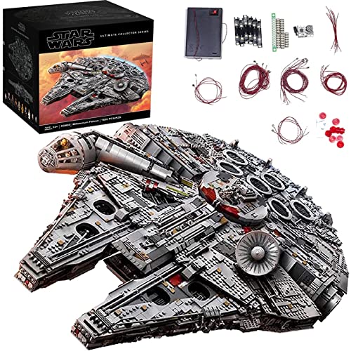 l b s Technic Star Wars Millennium Falcon Modelo de nave estelar con soporte de exhibición e iluminación LED, 7528 piezas de gran nave espacial compatible con Lego A, 84 x 56 x 21 cm