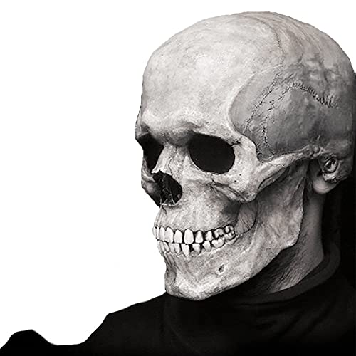 La Última Máscara Bioquímica De Esqueleto para 2021 Halloween Skull Mask, Casco De Esqueleto De Látex 3D Realista, Puede Cubrir La Parte Superior del Cuerpo Mandíbula Móvil (Blanco)