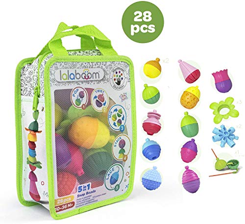 Lalaboom Cuentas educativas preescolares – Formas y Colores Montessori Juego de construcción y Juguete de Aprendizaje para bebés y niños de 10 Meses a 4 años – BL230, 28 Piezas, Multicolor (Juratoys