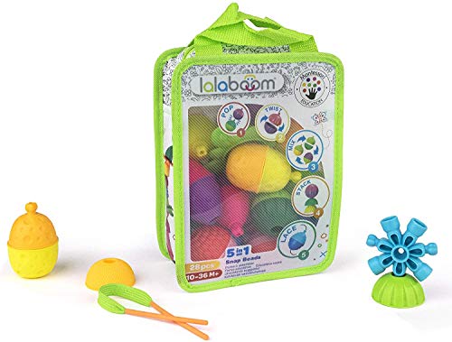 Lalaboom Cuentas educativas preescolares – Formas y Colores Montessori Juego de construcción y Juguete de Aprendizaje para bebés y niños de 10 Meses a 4 años – BL230, 28 Piezas, Multicolor (Juratoys