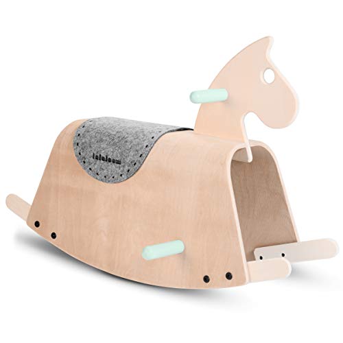 Lalaloom SITTER - Caballito balancín para bebe de madera natural (diseño caballo mecedora, juguete para equilibrio por niños), 73x36x45 cm, color Verde