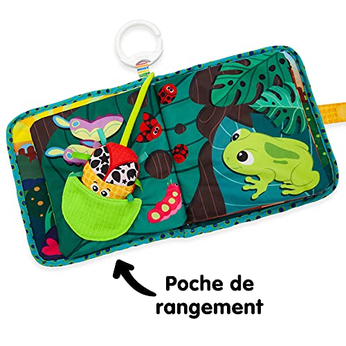 LAMAZE Tomy L27385 Bitty Bug Book, Clip en el Cochecito y el Cochecito recién Nacido, bebés sensoriales con Colores y Sonidos, Juguete de Desarrollo para niños y niñas de 0 Meses +, Multi