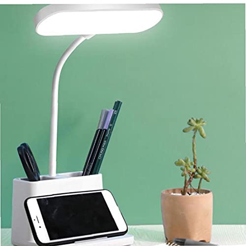 Lampe De Bureau Avec Porte-stylo LED Lampe D'étude De Table Rechargeable Pour La Lecture De Dortoirs Blancs, Porte-multifonctions