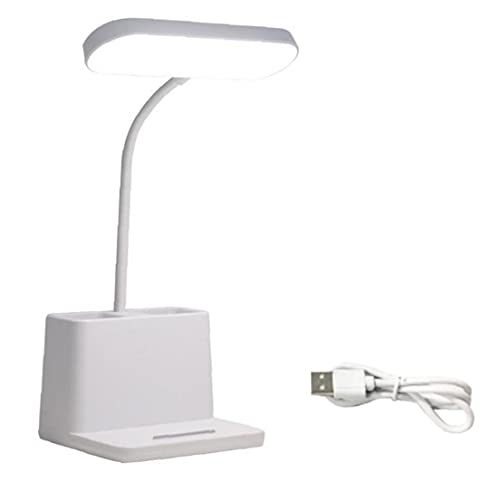 Lampe De Bureau Avec Porte-stylo LED Lampe D'étude De Table Rechargeable Pour La Lecture De Dortoirs Blancs, Porte-multifonctions