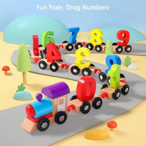 Lamptti Tren Números de Madera, Juguete De Aprendizaje del Números Infantil para Niños Juguetes de Trenes Juguetes Educativos Tempranos Tren de Números