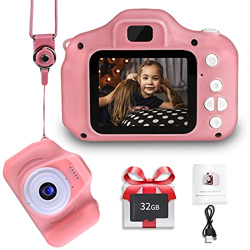 LANXUN Cámara Digital para 3-7 Años, Infantil Cámara de Fotos Juguete para Niños, 1080P Video Cámara Regalos Ideales para Niños Niñas con Tarjeta TF 32 GB