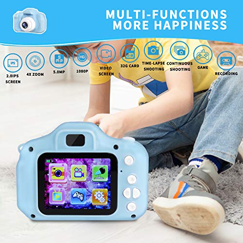 LANXUN Cámara Digital para Niños, 2.0" HD Video Cámara Infantil Juguete, 1080P Cámara de Fotos Regalos Ideales para Niños Niñas de 3-7 Años con Tarjeta TF 32 GB