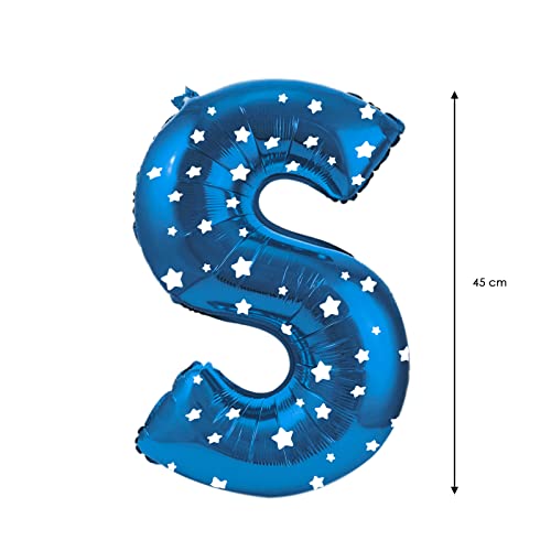 LASE C9, Globos de Cumpleaños con Letras, Metalizados y de Colores. Incluye Inflador y pegatinas adhesivas. Decoración para Fiestas de Niños y Adultos. Happy Birthday Decoración. 45cm (S, Azul)