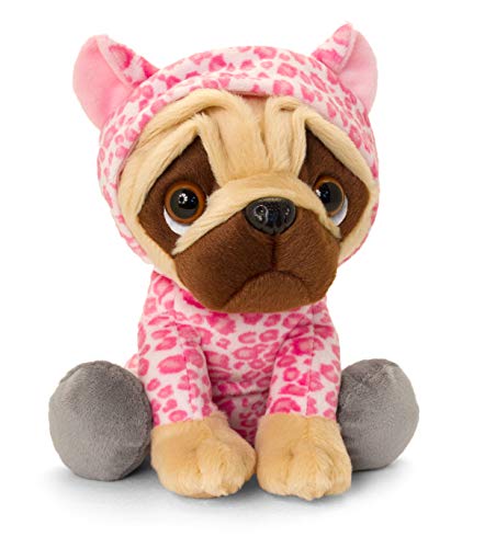 Lashuma Peluche de perro carlino rosa, leopardo, cachorro sentado, 14 cm, peluche mullido