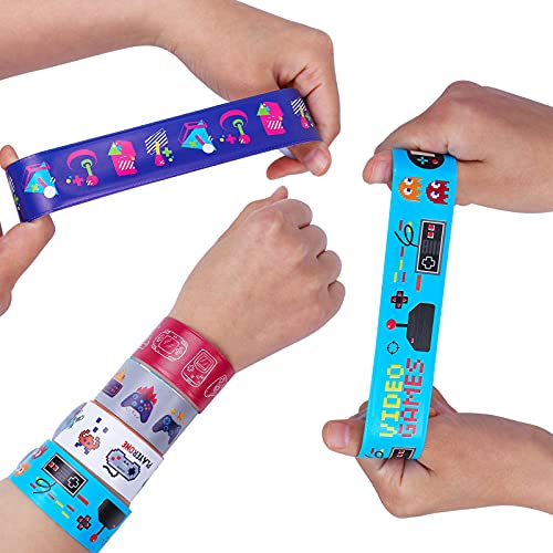 Latocos 48 Piezas Videojuegos Pulseras de Bofetada Slap Banda Bracelet de Videojuegos Patrones de Tema Videojuegos Pulsera Bofetada Fiesta Regalo para Niños y Niñas ( 16 Estilos