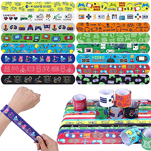 Latocos 48 Piezas Videojuegos Pulseras de Bofetada Slap Banda Bracelet de Videojuegos Patrones de Tema Videojuegos Pulsera Bofetada Fiesta Regalo para Niños y Niñas ( 16 Estilos