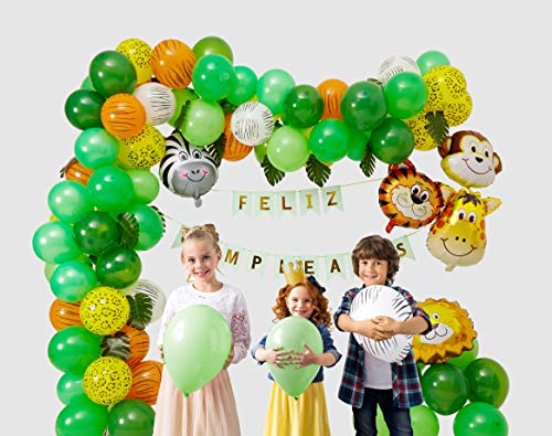 LaulaStyle Decoración Globos Cumpleaños En Español para niños. Set de Fiesta Selva Safari para Bebes.